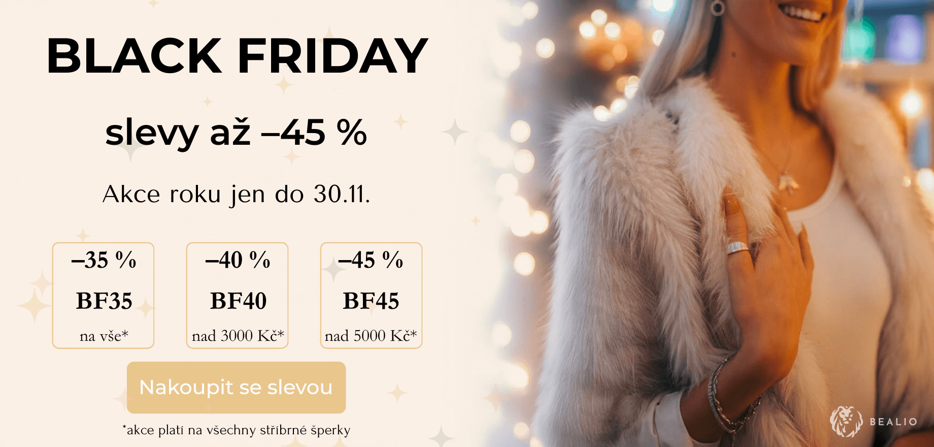Black Friday, slevy až 45%, až 45 % na všechny stříbrné šperky