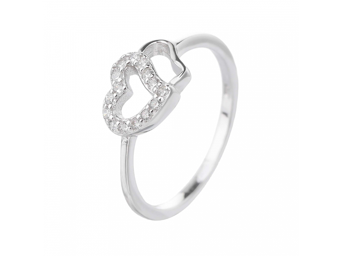 Stříbrný prsten SRDÍČKA bílá (Velikost prstenu 52)