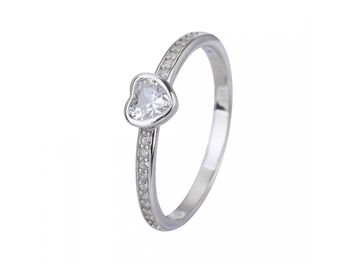 Stříbrný prsten SRDÍČKO bílá (Velikost prstenu 52)