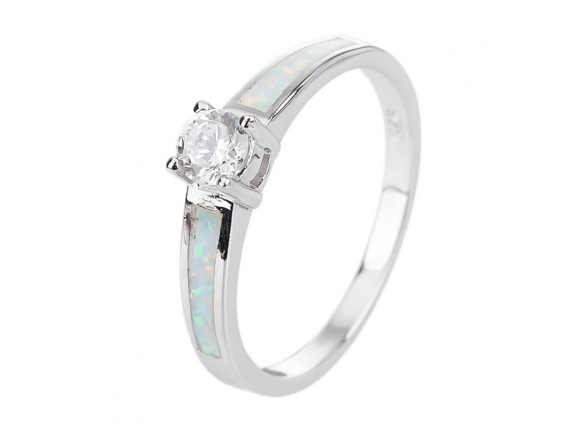 Stříbrný prsten SOLITÉR bílý OPÁL  Ag 925/1000
