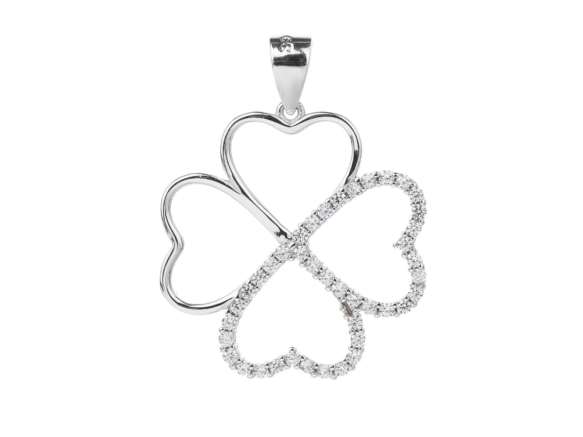 4284 4284 12322 stribrny privesek ctyrlistek ciry kamen bily zirkon sperky bealio