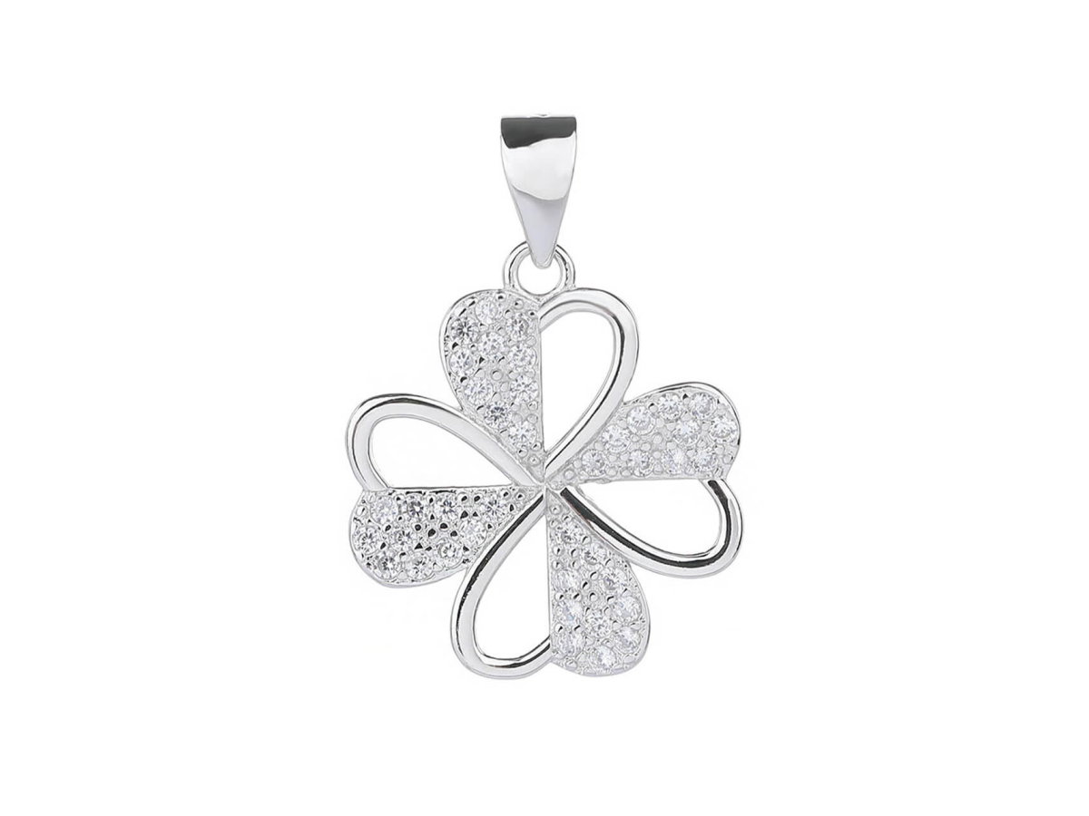 4347 08762 stribrny privesek ctyrlistek pro stesti ciry kamen bily zirkon sperky bealio