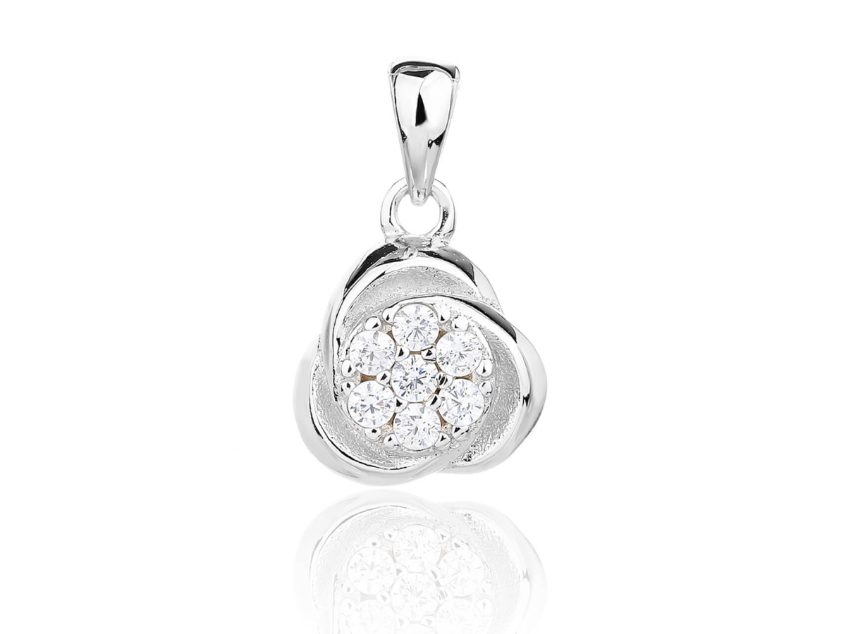 13865 Stribrny privesek trojlistek list ciry kamen bily zirkon sperky BEALIO