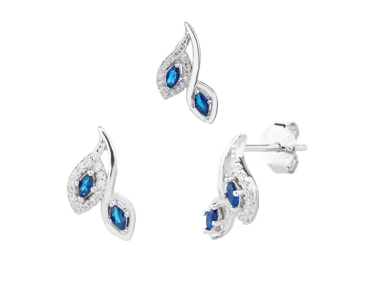 13800 Stribrna souprava pecky puzeta listecky listek list listy ciry kamen modry zirkon sperky BEALIO