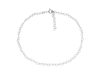 Stříbrný řetízek na nohu SRDCE (Délka náramku 24+3 cm)