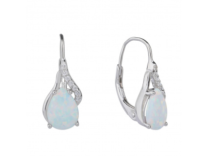 06676 stříbrné náušnice klasický patent slza bílý kámen opál šperky BEALIO