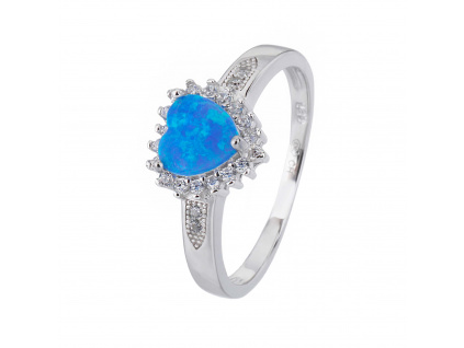 Stříbrný prsten SRDÍČKO modrý OPÁL (Velikost prstenu 64)