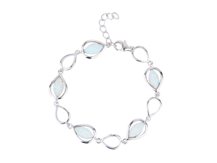 Stříbrný náramek SLZA bílý OPÁL (Délka náramku 17+3 cm)