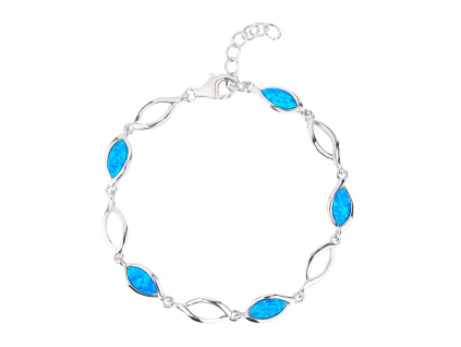 Stříbrný náramek KAPKY modrý OPÁL (Délka náramku 18+3 cm)