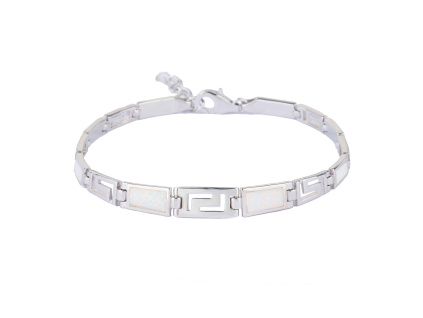 Stříbrný náramek ŘECKÝ bílý OPÁL (Délka náramku 18+2 cm)