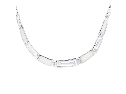 Stříbrný náhrdelník ŘECKÝ bílý OPÁL (Délka řetízku 40+5 cm)
