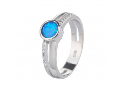 Stříbrný prsten SOLITÉR modrý OPÁL (Velikost prstenu 62)