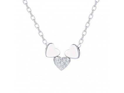 11129 stříbrný náhrdelník srdíčka minimalismus kámen čirý bílý zirkon šperky BEALIO