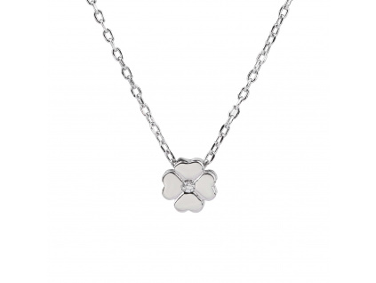 09216 stříbrný náhrdelník čtyřlístek minimalismus kámen čirý bílý zirkon šperky BEALIO