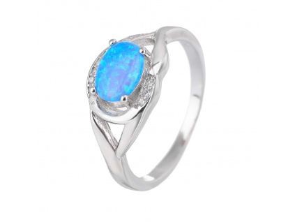 Stříbrný prsten SLZA modrý OPÁL (Velikost prstenu 62)