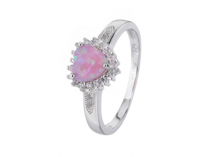 Stříbrný prsten SRDÍČKO růžový OPÁL (Velikost prstenu 64)