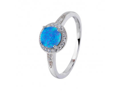 Stříbrný prsten SOLITÉR modrý OPÁL (Velikost prstenu 63)