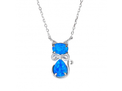 11507 stříbrný náhrdelník kočka kámen modrý opál šperky BEALIO