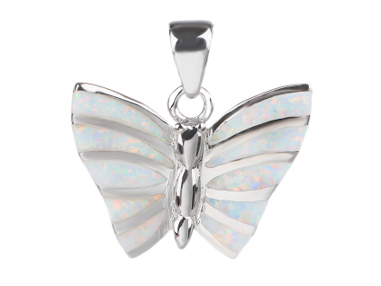 2754 2754 stribrny privesek motyl bily opal