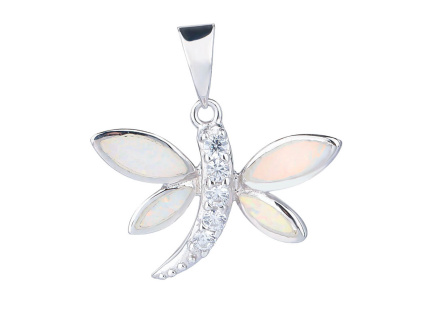 2766 stribrny privesek vazka bily opal