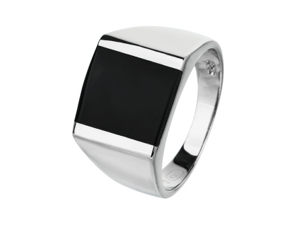 06454 stříbrný prsten pečetní elegantní kámen černý onyx syntetický šperky BEALIO