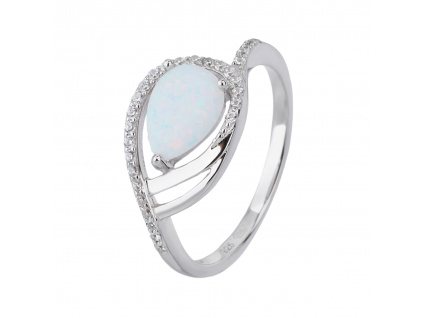 Stříbrný prsten SLZA bílý OPÁL  Ag 925/1000
