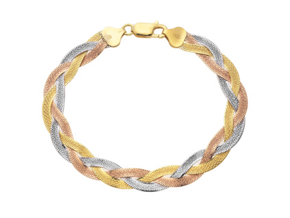 3483 1 stribrny naramek pleteny 8 mm celobrouseny tricolor delka naramku 18 cm