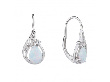 09756 stříbrné náušnice pevný patent slza bílý opál šperky BEALIO