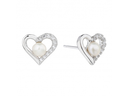 07577 stříbrné náušnice srdce bílá říční perla šperky BEALIO