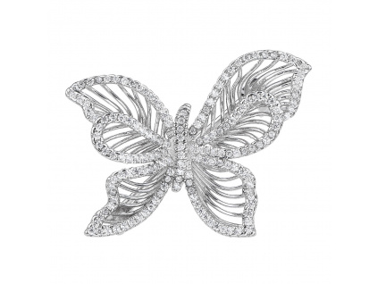 12644 stříbrná brož motýl bílé kameny zirkon šperky BEALIO