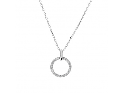 12399 Stříbrný náhrdelník přívěsek s řetízkem kruh kolečko minimalistický bílý kámen zirkon šperky BEALIO