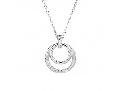 12418 Stříbrný náhrdelník přívěsek s řetízkem kruh kolečko minimalistický bílý kámen zirkon šperky BEALIO