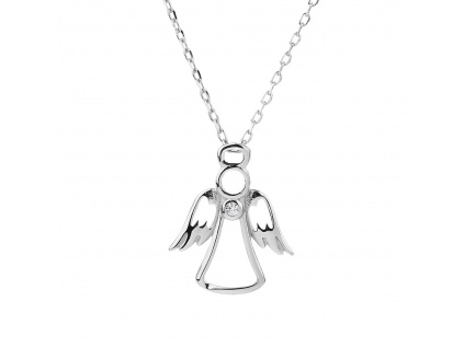 12398 Stříbrný náhrdelník přívěsek s řetízkem anděl minimalistický bílý kámen zirkon šperky BEALIO
