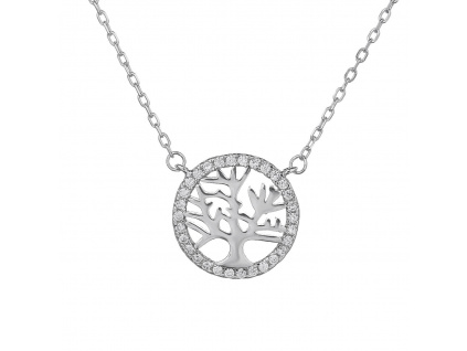 06263 Stříbrný náhrdelník přívěsek s řetízkem strom života s kamenem bílý zirkon šperky BEALIO šperky BEALIO