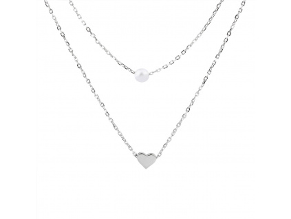 09218 Stříbrný náhrdelník přívěsek s řetízkem srdce s kamenem bílá říční perla minimalistický šperky BEALIO šperky BEALIO