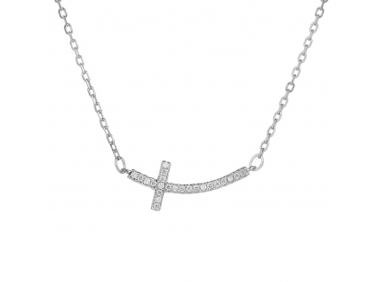 10001 Stříbrný náhrdelník přívěsek s řetízkem kříž s kamenem bílý zirkon šperky BEALIO šperky BEALIO