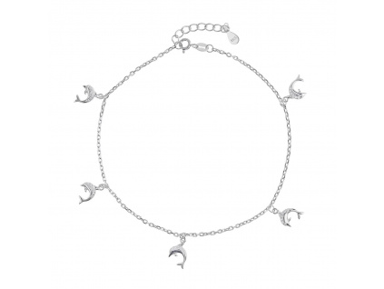 08516 Stříbrný řetízek náramek na nohu s přívěsky delfín moře léto dovolená Chorvatsko kámen bílý zirkon šperky BEALIO