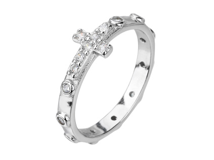 Stříbrný modlitební prsten DESÁTEK růženec zirkon (Velikost prstenu 65)