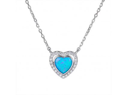 11655 Stříbrný náhrdelník přívěsek s řetízkem srdce láska kámen modrý opál šperky BEALIO