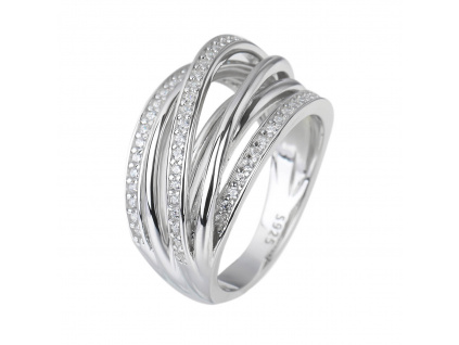 10298 Stříbrný prsten vlnky bílý kámen čirý zirkon šperky BEALIO