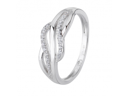 03822 Stříbrný prsten vlnky bílý kámen čirý zirkon šperky BEALIO
