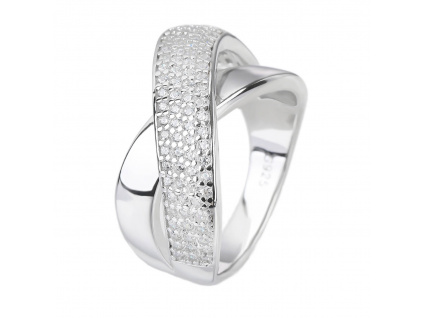 10297 Stříbrný prsten vlnky bílý kámen čirý zirkon šperky BEALIO