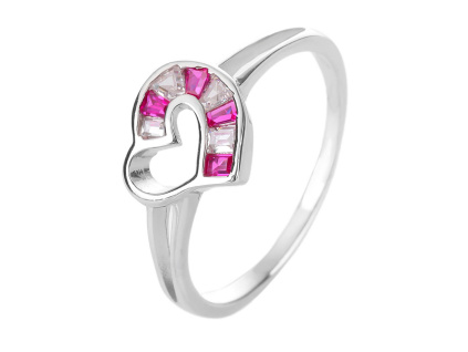 Stříbrný prsten SRDCE červené (Velikost prstenu 53)