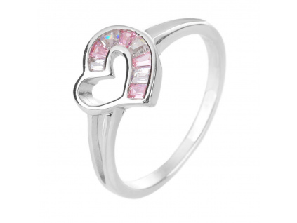02814 Stříbrný prsten srdíčko láska pro děti holčičku kámen růžový zirkon šperky BEALIO