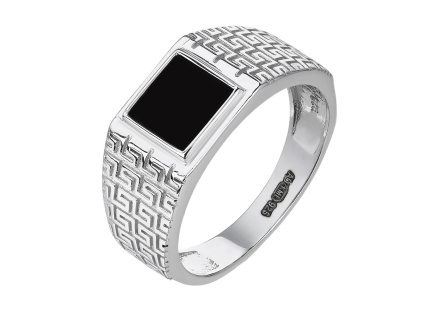 4020 12385 stribrny prsten pecetni recky ornament pro muze kamen cerny onyxovy sperky bealio