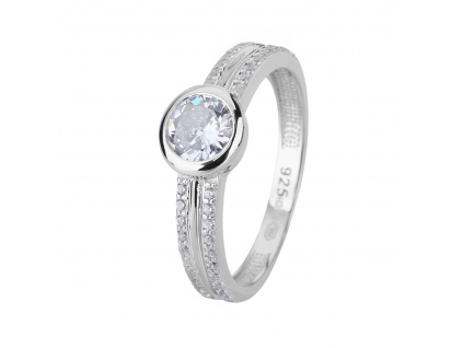 09521 Stříbrný prsten zasnubni soliter kamen bily zirkon šperky BEALIO