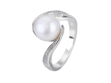 Stříbrný prsten ŘÍČNÍ PERLA vlnky (Velikost prstenu 59)