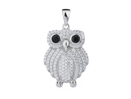 4479 4479 04577 stribvrny privesek sova ciry kamen bily zirkon sperky bealio