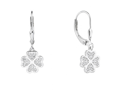 4599 4599 12374 stribrne dlouhe nausnice visaci patent ctyrlistek pro stesti ciry kamen bily zirkon sperky bealio