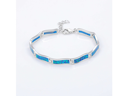 Stříbrný náramek VLNKY modrý OPÁL (Délka náramku 17+3 cm)